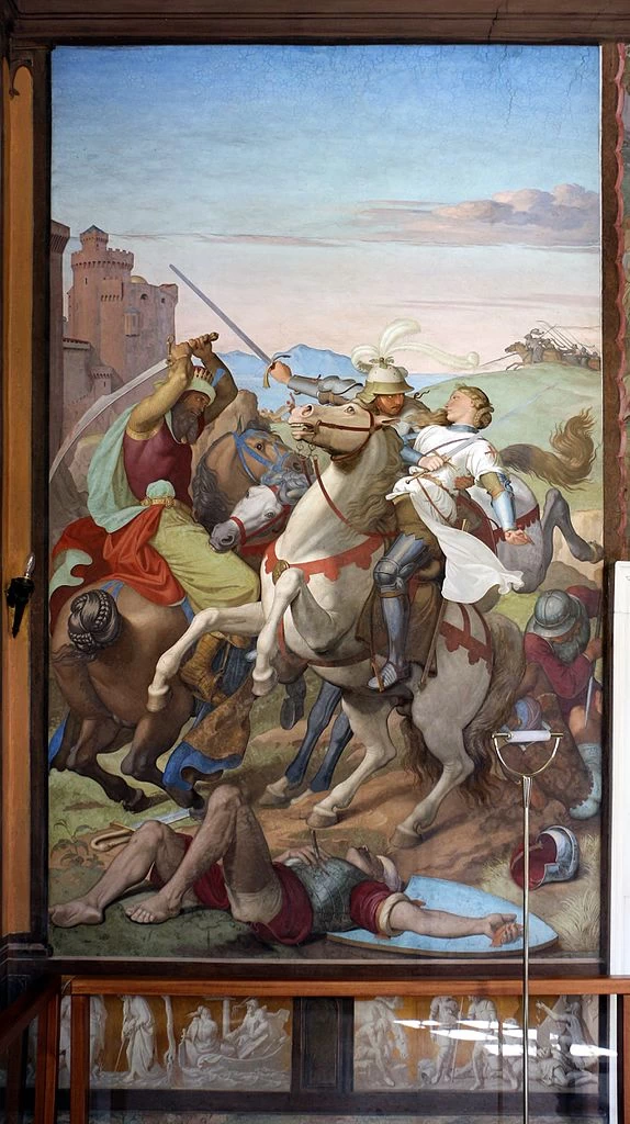 Friedrich Overbeck - Casa Massimo, stanza del Tasso, San Giovanni in Laterano, Roma, Argante, Rinaldo e Clorinda in battaglia